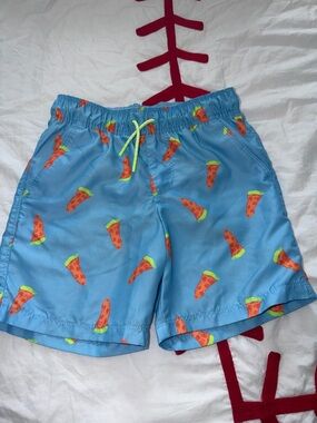Blue Pizza Slice Swim Trunks Boys